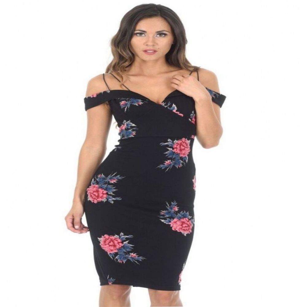 AX Paris Women's Black Cold Shoulder Floral Bodyco